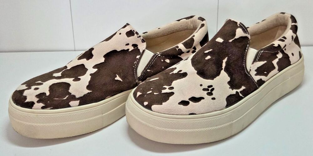 Soda Cow Print Slip On Sneakers Womens 6.5 Platform Loafers Casual Canvas Shoes